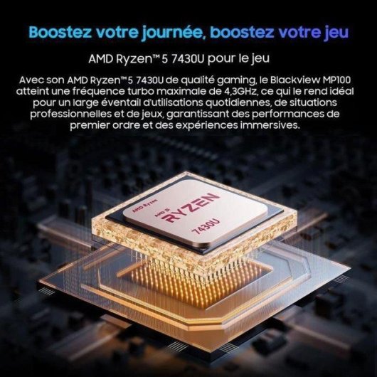 Mini PC Blackview MP100 AMD Ryzen 5 7430U 16 Go 512 Go SSD Radeon Graphics Windows 11 Pro Triple 4K