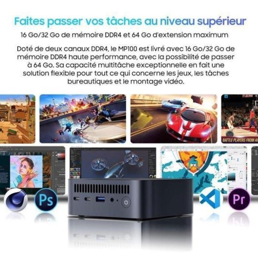 Mini PC Blackview MP100 AMD Ryzen 5 7430U 16 Go 512 Go SSD Radeon Graphics Windows 11 Pro Triple 4K