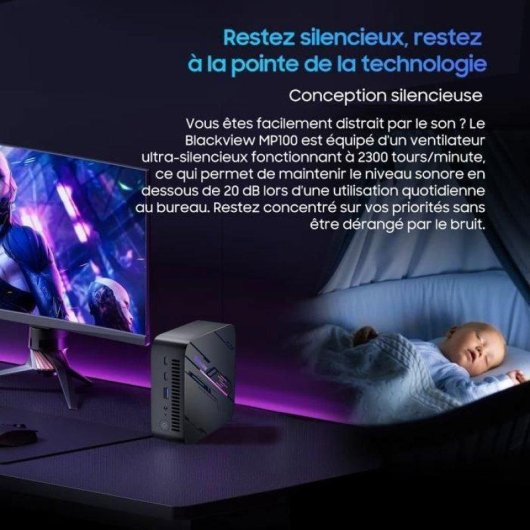 Mini PC Blackview MP100 AMD Ryzen 5 7430U 16 Go 512 Go SSD Radeon Graphics Windows 11 Pro Triple 4K