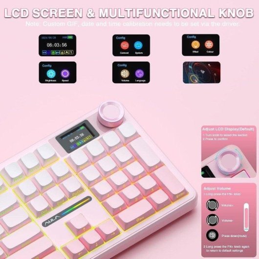 Teclado Autrucker F108 Pro mecánico inalámbrico Hot Swap RGB rosa
