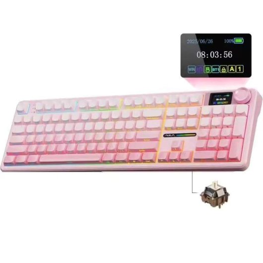 Teclado Aula F108 Pro mecánico full size RGB hot swap rosa