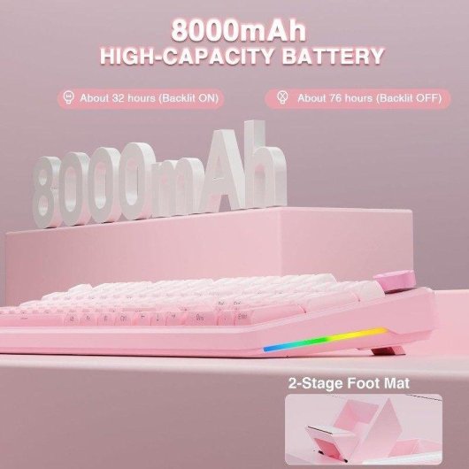 Teclado Aula F108 Pro mecánico full size RGB hot swap rosa