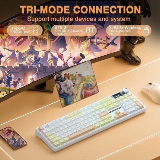 Teclado Aula F108 Pro mecánico inalámbrico RGB hot-swap con pantalla TFT