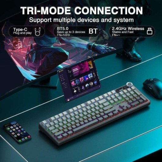 Teclado Aula F108 Pro mecánico RGB Hot Swap inalámbrico 104 teclas