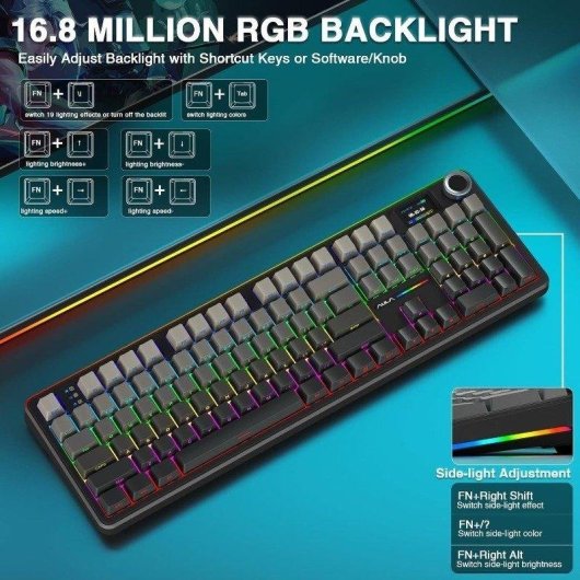 Teclado Aula F108 Pro mecánico RGB Hot Swap inalámbrico 104 teclas