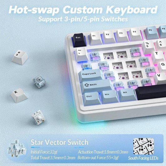 Teclado Aula S75 Pro mecánico inalámbrico 75% RGB Hot Swap inglés USA