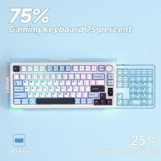 Teclado Aula S75 Pro mecánico inalámbrico 75% RGB Hot Swap inglés USA