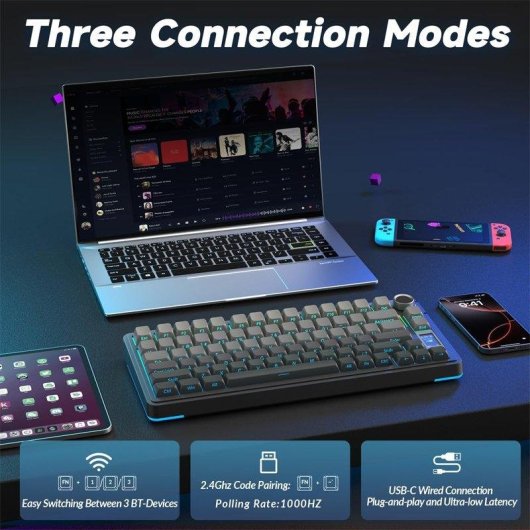 Teclado Aula S75 Pro mecánico inalámbrico RGB 75% USA sin Ñ