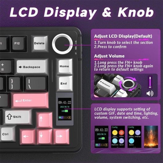 Teclado mecánico Aula S75 Pro inalámbrico 75% RGB inglés USA Hot Swap pantalla LCD