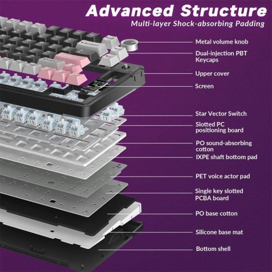 Teclado mecánico Aula S75 Pro inalámbrico 75% RGB inglés USA Hot Swap pantalla LCD