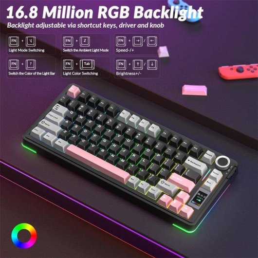 Teclado mecánico Aula S75 Pro inalámbrico 75% RGB inglés USA Hot Swap pantalla LCD