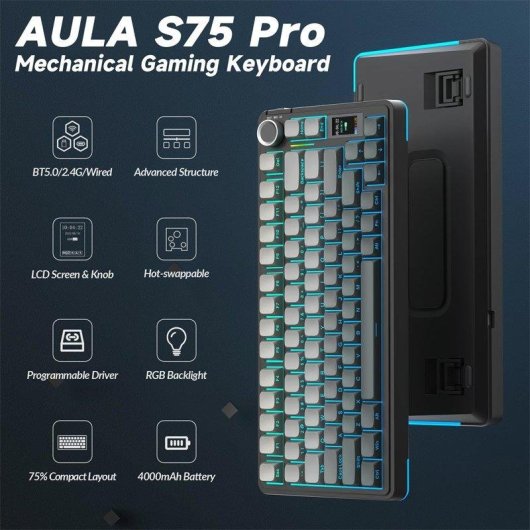Teclado Aula F75 Pro mecánico compacto 75% Hot-swap RGB inglés USA