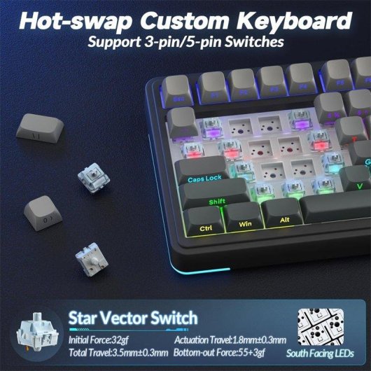 Teclado Aula F75 Pro mecánico compacto 75% Hot-swap RGB inglés USA
