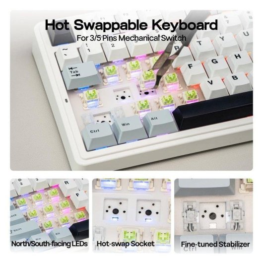 Teclado mecánico Aula F75 tri-modo RGB hot-swap ANSI inglés batería integrada