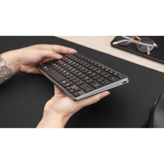 Clavier Bluestork Mini R Compact Azerty Gris Silencieux Rechargeable Bluetooth 3.0 2.4GHz USB-C