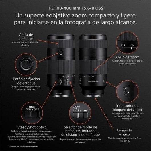 Objetivo Sony FE 100-400 mm F5,6-8 OSS Montura E Estabilizado Negro