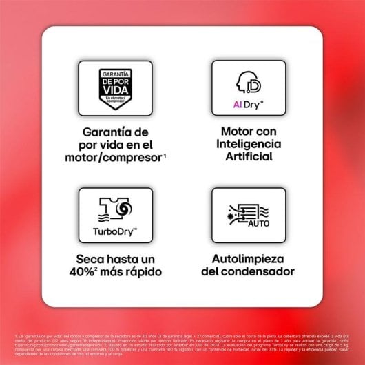 Secadora de condensación LG RHX5010TLB 10 kg Clase C con inteligencia artificial y bomba de calor