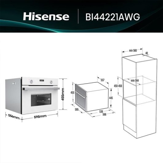 Horno Compacto Hisense BI44221AWG 49L 45cm A Grill Blanco
