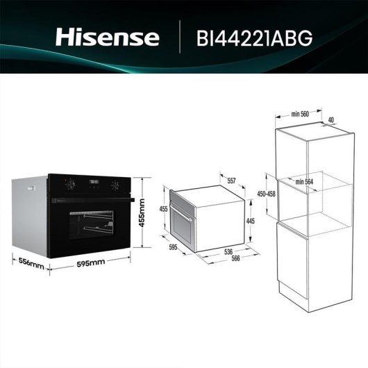 Horno Compacto Hisense BI44221ABG 49L 45cm Limpieza Manual A Grill Negro