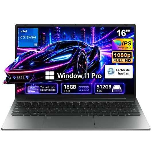 Portátil Intechne 16" Intel Core i5-8300H 16 GB 512 GB SSD Windows 11 Pro