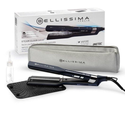 Plancha de Pelo Cerámica Bellissima Steam Elixir Deluxe 230ºC 4 Ajustes Azul