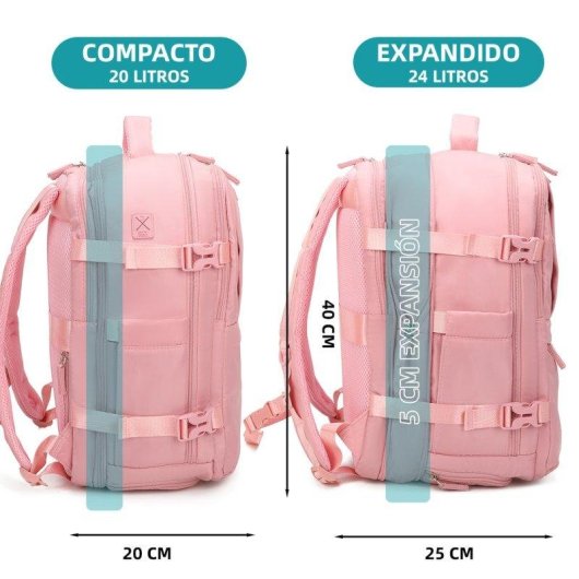 Mochila de Cabina Raykong Expandible 20L Impermeable Compatible con Portátil 14" Rosa