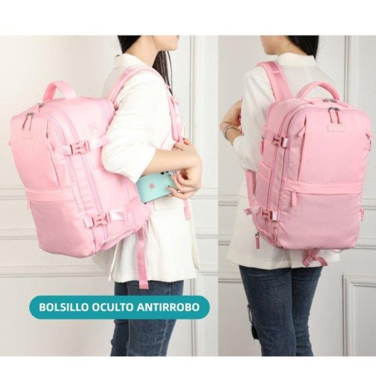 Mochila de Cabina Raykong Expandible 20L Impermeable Compatible con Portátil 14" Rosa