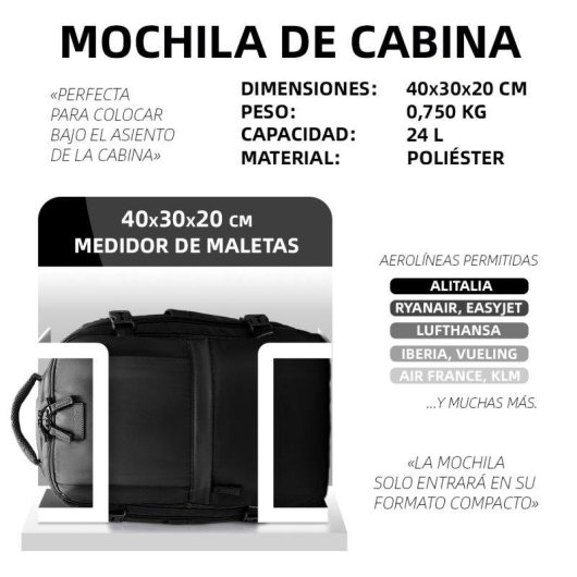 Mochila de Cabina RAYKONG 1990s Impermeable para Portátil 16" Negro