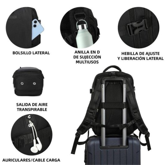 Mochila de Cabina RAYKONG 1990s Impermeable para Portátil 16" Negro