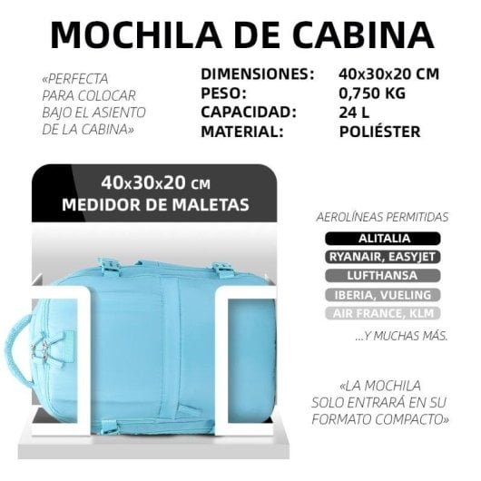 Mochila de Cabina RAYKONG Impermeable 40x30x20cm Portátil 16" Azul