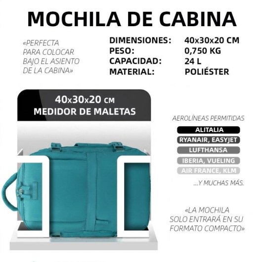 Mochila de Cabina RAYKONG Impermeable 40x30x20cm para Portátil 16"