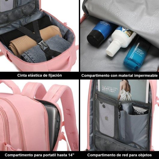 Mochila Portátil Raykong 14 Pulgadas Impermeable Rosa