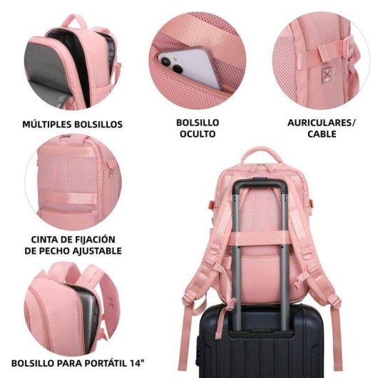Mochila Portátil Raykong 14 Pulgadas Impermeable Rosa