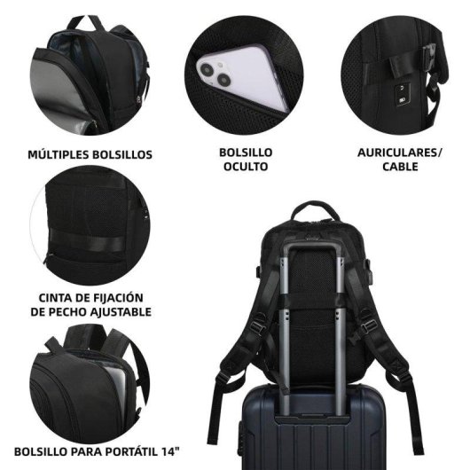 Mochila Raykong para portátil 14" 20 L impermeable negra
