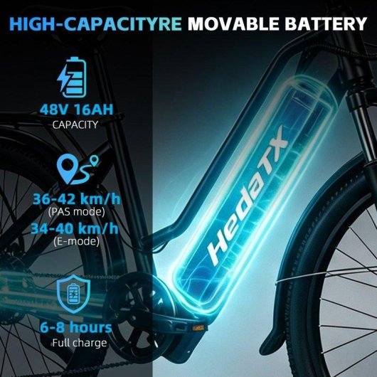 Bicicleta Eléctrica Urbana Hedatx TX2 48V 16Ah 26" Blanco