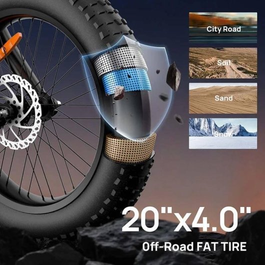 Bicicleta Eléctrica URLIFE T2 250W 48V 15.6Ah 120 km Autonomía 20" Fat