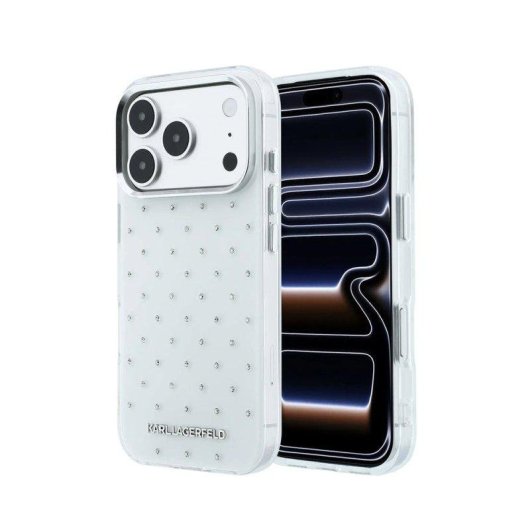 Karl Lagerfeld Strass Hülle mit Metallischem Logo Weiß für iPhone 18 Pro Max