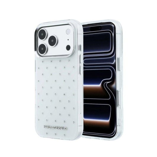 Karl Lagerfeld Hülle Strass Metallisches Logo Weiß für iPhone 18 Pro