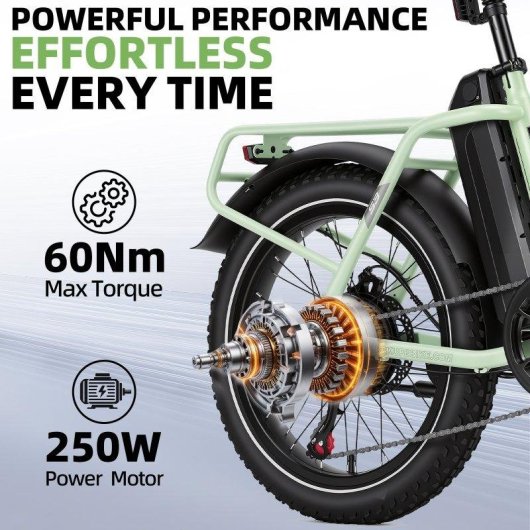 Bicicleta Eléctrica Bekup S3 Motor 250W Batería 48V 15AH 20" Verde