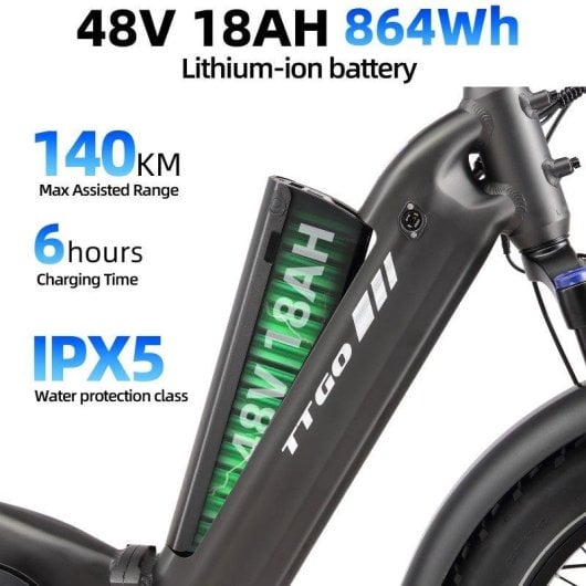 Bicicleta eléctrica TTGO F6 Boost 250 W 48 V 18 Ah 20 x 4,0" neumáticos anchos