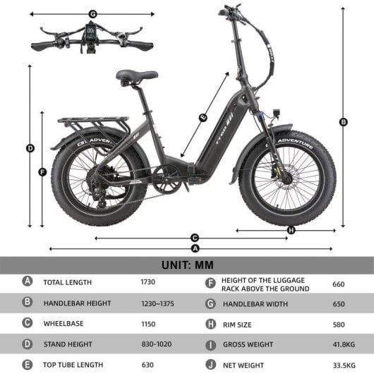 Bicicleta eléctrica TTGO F6 Boost 250 W 48 V 18 Ah 20 x 4,0" neumáticos anchos
