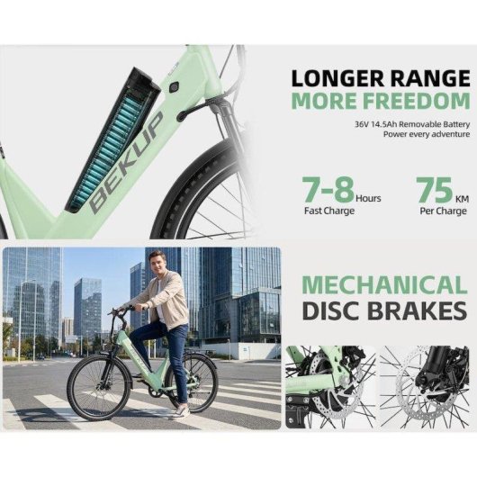 Bicicleta eléctrica Bekup V28 250 W 36 V 14,5 Ah 28" verde
