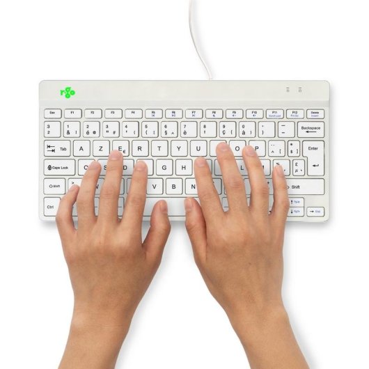 Tastatur R-Go Tools Compact Break ergonomisch mini AZERTY kabelgebunden weiß