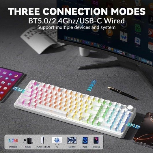 Teclado Aula F99 Pro mecánico silencioso inalámbrico RGB Hot Swap USA ANSI