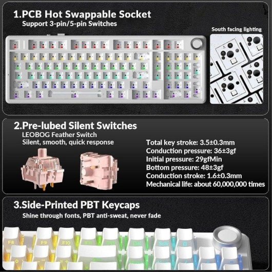 Teclado Aula F99 Pro mecánico inalámbrico RGB Hot Swap silencioso blanco