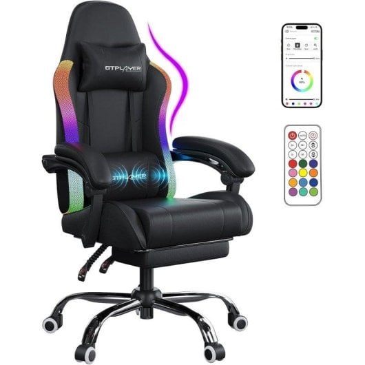 Sedia Gaming GTPLAYER Ergonomica con LED, Massaggio e Poggiapiedi