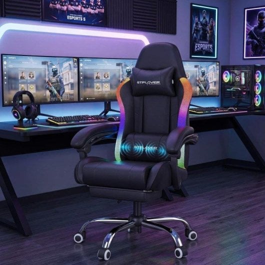 Sedia Gaming GTPLAYER Ergonomica con LED, Massaggio e Poggiapiedi