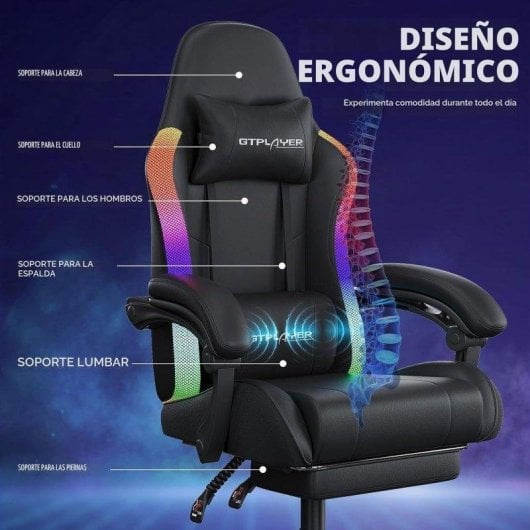 Sedia Gaming GTPLAYER Ergonomica con LED, Massaggio e Poggiapiedi