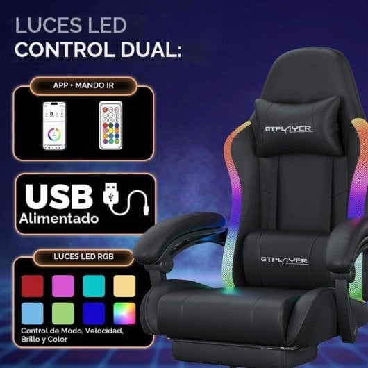 Sedia Gaming GTPLAYER Ergonomica con LED, Massaggio e Poggiapiedi