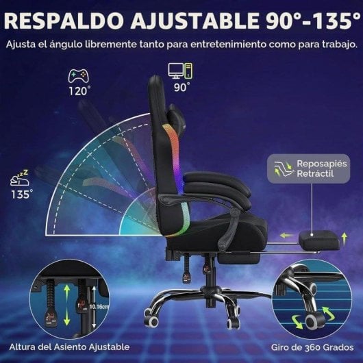 Sedia Gaming GTPLAYER Ergonomica con LED, Massaggio e Poggiapiedi